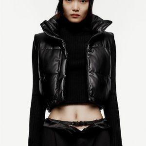 Zara leather puffer vest size large, new with tags